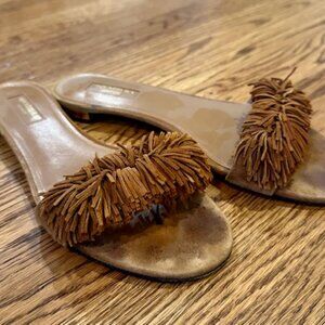 Aquazurra Fringe Brown Sandals